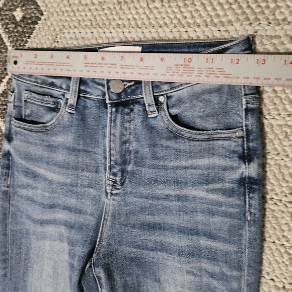 Risen Jeans High Rise Vintage Inspired Bell Bottom Distressed Split Hem 0 24 - Picture 8 of 17